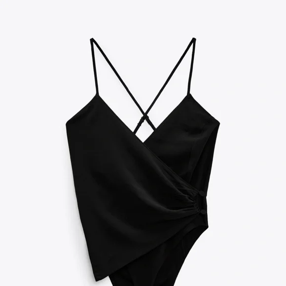 Zara NWT V-neck Black Spaghetti Strap Bodysuit - Picture 9 of 10
